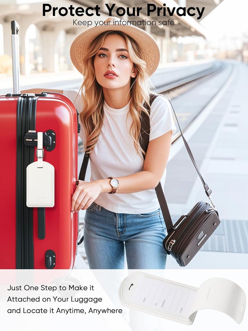 LifeChé Luggage Tags Built-in Anti-Loss Tracker, Luxury Leather Luggage Tags for Suitcase, Travel Bags, Backpacks, Travel Organizer for Lost Baggage Prevention (Creamy White) - Image 4